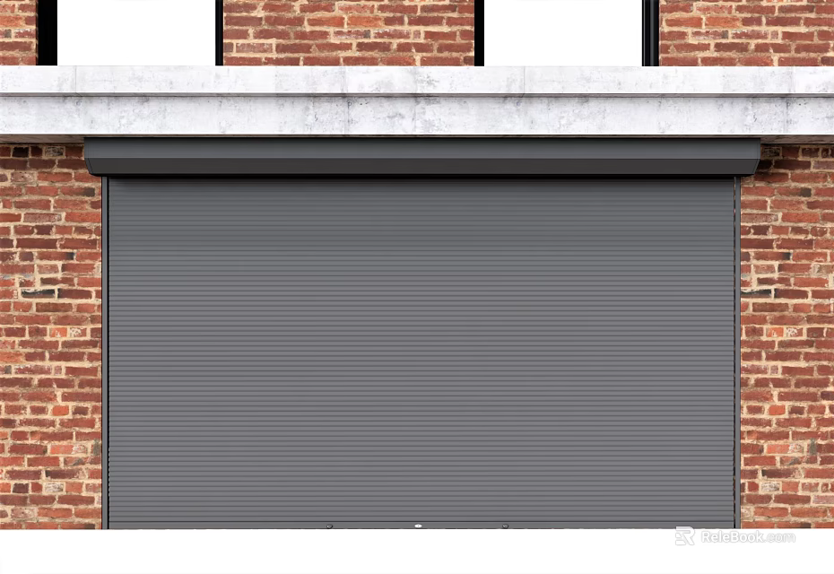 Gray Roller Shutter Installed On Brick Building Exterior With Concrete Lintel 3d model 