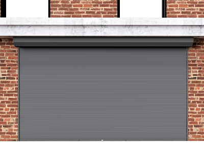 Gray Roller Shutter Installed On Brick Building Exterior With Concrete Lintel 3d model