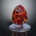 Red Cracked Egg Shaped Decorative Ornament Set With Orange Glow And Silver Base Top Ring