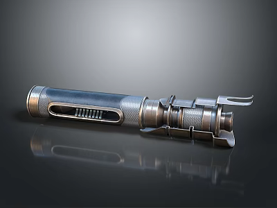 Sci-Fi Weapon Featuring Metallic Cylindrical Structure And Detailed Components 3D Rendered On Dark Background 3d model