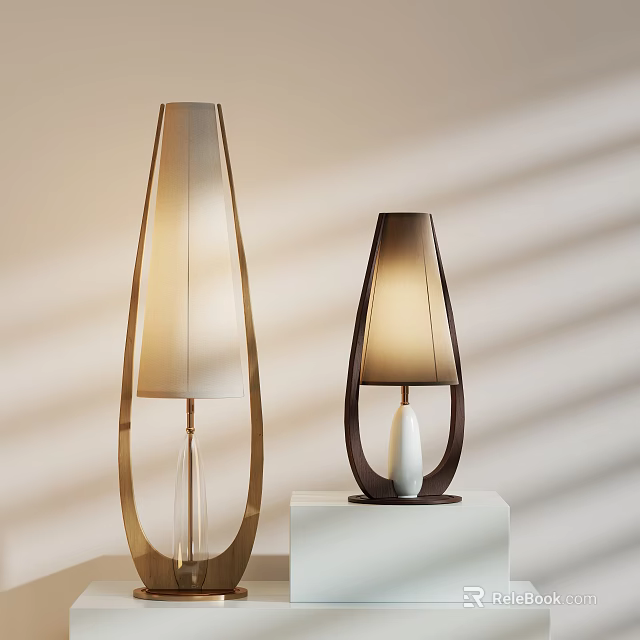 Modern Two Table Lamps With Gold And Dark Frames Light Shades And Minimalist Design 3d model 