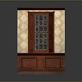 Classical Wooden Display Cabinet With Glass Door And Paneled Base On Ornate Wallpaper Background