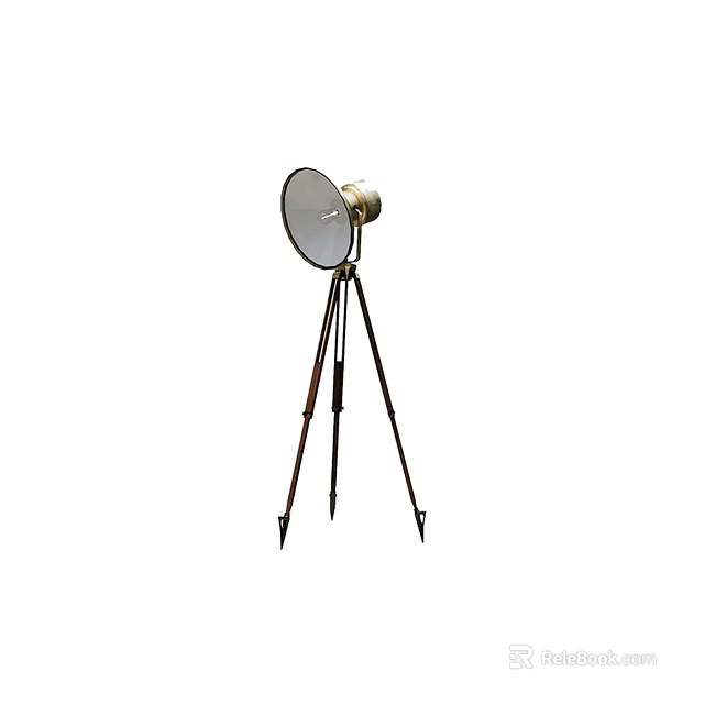 Vintage Tripod Floor Lamp With Round Metal Shade For Living Room Decor 3d model 