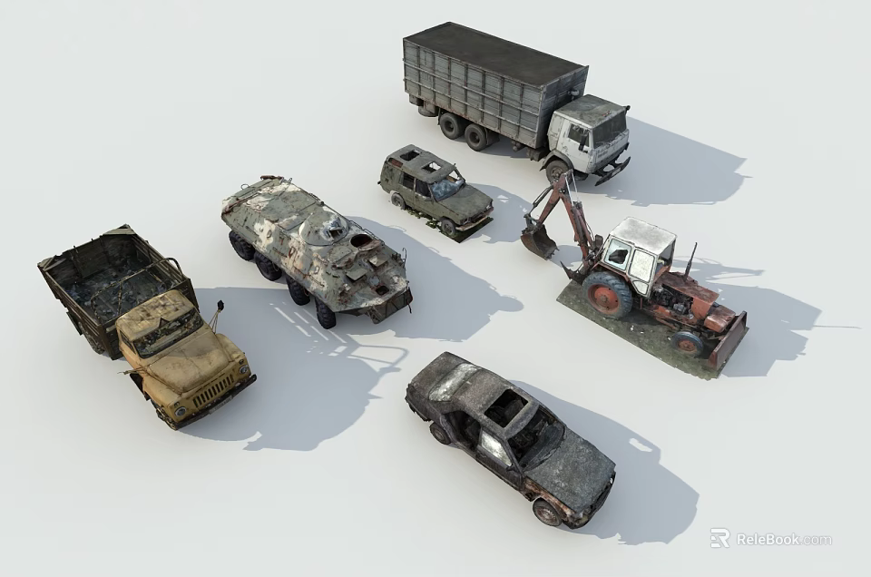 Vintage Car And Military Vehicles Including Truck Excavator Tractor Models 3d model 