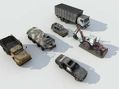 Vintage Car And Military Vehicles Including Truck Excavator Tractor Models 3d model