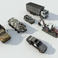 Vintage Car And Military Vehicles Including Truck Excavator Tractor Models