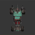 Teal Utility Vehicle With Exposed Frame Large Off Road Tires And Mechanical Parts
