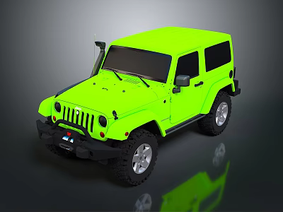 Neon Green Jeep Off Road Vehicle With Bold Grille And Black Wheels Design 3d model