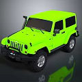 Neon Green Jeep Off Road Vehicle With Bold Grille And Black Wheels Design