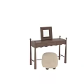 Elegant Retro Solid Wood Dressing Table With Plush Round Stool And Classic Framed Makeup Mirror