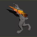 Game Movie Character 3D Model Gray Body White Belly Orange Wings Horns Red Eyes