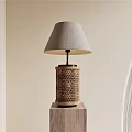 Modern Table Lamp With Woven Brown Base And Light Gray Fabric Shade 3d model