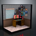 Cozy Small Room Interior With Brick Wall Window Blinds Posters Wooden Desk And Computer Monitor
