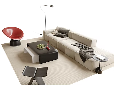 Beige L Shaped Sofa And Coffee Table Set With Gray Cushions Red Vase Modern Accents 3d model