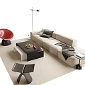 Beige L Shaped Sofa And Coffee Table Set With Gray Cushions Red Vase Modern Accents