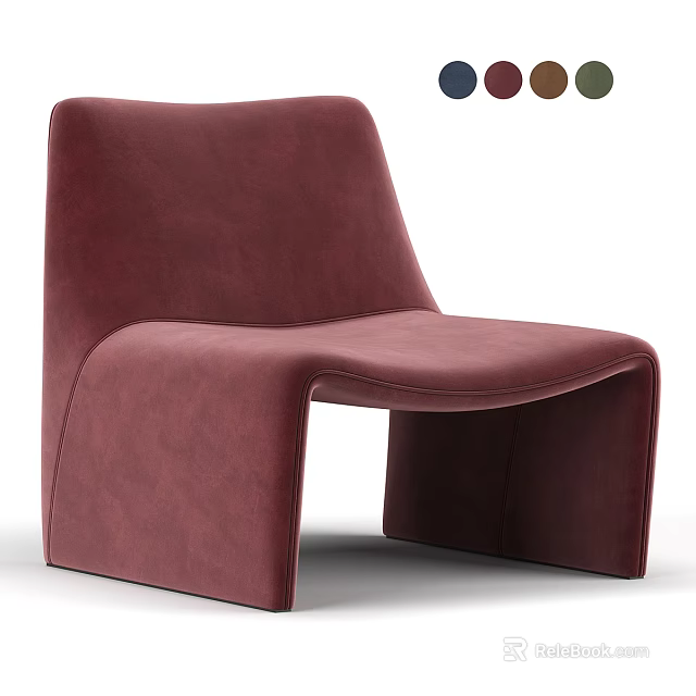 Burgundy Velvet Accent Chair With Modern Curved Design And Comfortable Seating 3d model 
