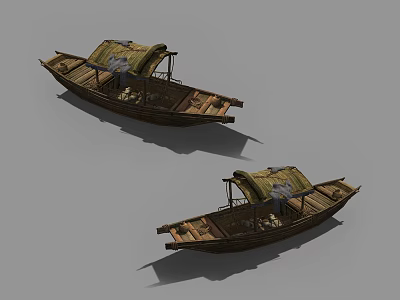 Two Traditional Wooden Boats Featuring Vintage Canopy And Classic Wooden Seats Design 3d model
