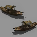 Two Traditional Wooden Boats Featuring Vintage Canopy And Classic Wooden Seats Design