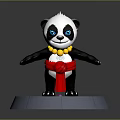 Cute Panda With Yellow Beaded Necklace Red Sash On Base With Green Grass And Bricks