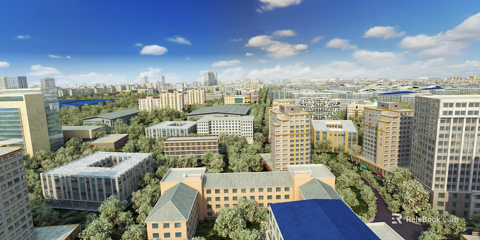 Aerial Planning of Modern Urban Building Layout With Green Spaces And Roads 3d model 