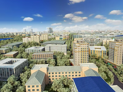 Aerial Planning of Modern Urban Building Layout With Green Spaces And Roads 3d model