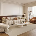 Modern Living Room Interior With Beige Sofa Brown Armchair And White Coffee Table
