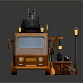 Enchanted Food Truck 3D Model With Cauldron Potion Bottles Broom And Street Lamp