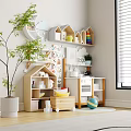 Whimsical Kids Room With Wooden House Shelves Toys And Green Plant