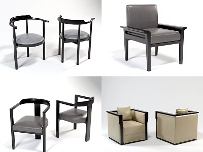 Various Modern Leisure Chairs With Black Frames Gray Beige Cushions And Armrests 3d model