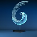 Modern Blue Glass Decorative Ornament Set With Curved Wave Shapes And Black Bases