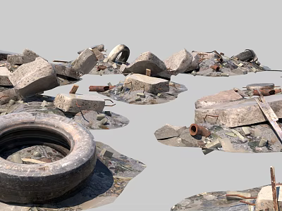 waste plastic frame oil drum waste tire industrial ruins concrete 3d model