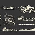 Traditional Chinese Great Wall Silhouette Wall Decor with Mountain Tower and Landscape Patterns