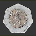 Decorative Round Stone Garden Ornament With Octagonal Slab Base And Natural Stone Pieces