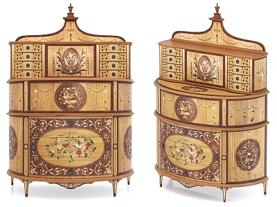 Vintage Wooden Console and Side Cabinet With Carved Floral Patterns and Decorative Top 3d model