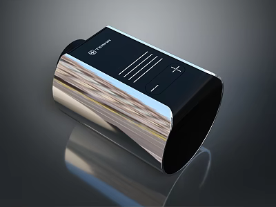 Modern Black Silver Cylindrical Device With Buttons And Brand Logo Reflective Base 3d model