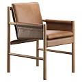 Brown Leather Dining Chair With Wooden Frame And Armrests In Modern Style