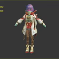 Game and Movie Character With Pink Hair Red White Coat And Red Plaid Skirt
