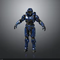 Blue Sci Fi Armored Warrior Character With Detailed Armor And Gold Accents