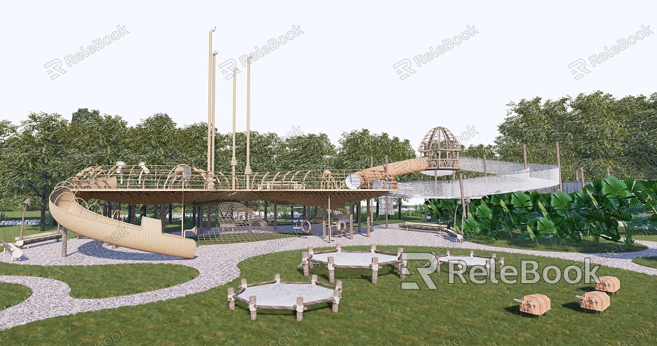 Modern children's play area nature park children's equipment unpowered equipment log equipment model