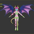 Female Demon Character In Purple Outfit With Purple Bat Wings White Hair Horns And Tail
