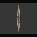 Large Naval Battleship Featuring Intricate Superstructure Multiple Artillery Guns Red White Hull And Wooden Deck