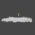 Low Poly Orange Fox Walking On Snowy Ground With Rocks And Grass