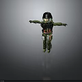 3D Model Character In Camouflage Uniform With Black Helmet Green Hair And Tactical Gear