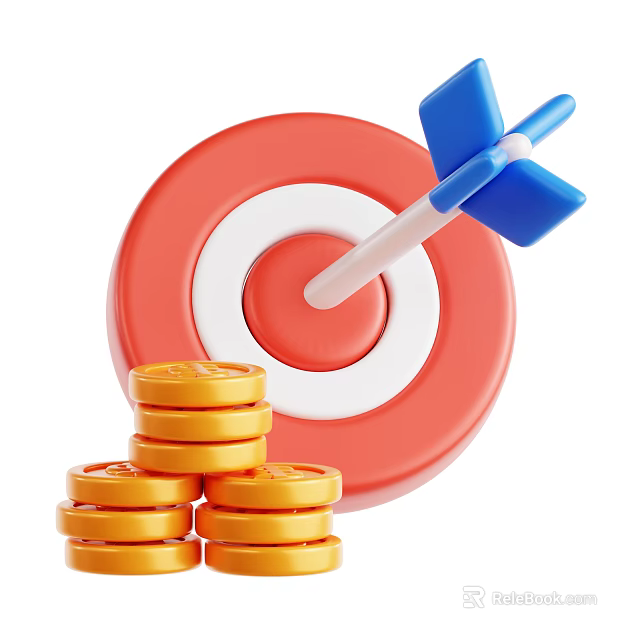Modern Decorative Ornament Set With Target Arrow And Stacked Gold Coins For Home Decor 3d model 