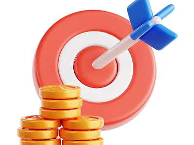Modern Decorative Ornament Set With Target Arrow And Stacked Gold Coins For Home Decor 3d model