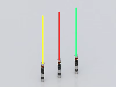 Vibrant Lightsaber Weapons Featuring Yellow Red Green Blades And Black Hilts 3d model