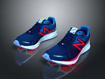 New Balance Blue Running Shoes With Red Accents Mesh Upper And White Sole 3d model