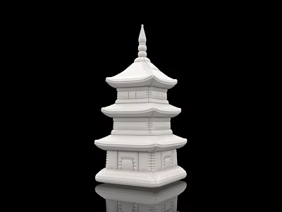 Traditional White Multi tiered Pagoda Structure With Reflection On Black Background 3d model