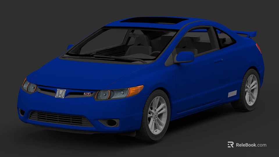 Blue Honda Civic Coupe Exterior with Black Roof and Silver Alloy Wheels 3d model 