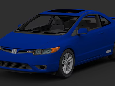 Blue Honda Civic Coupe Exterior with Black Roof and Silver Alloy Wheels 3d model